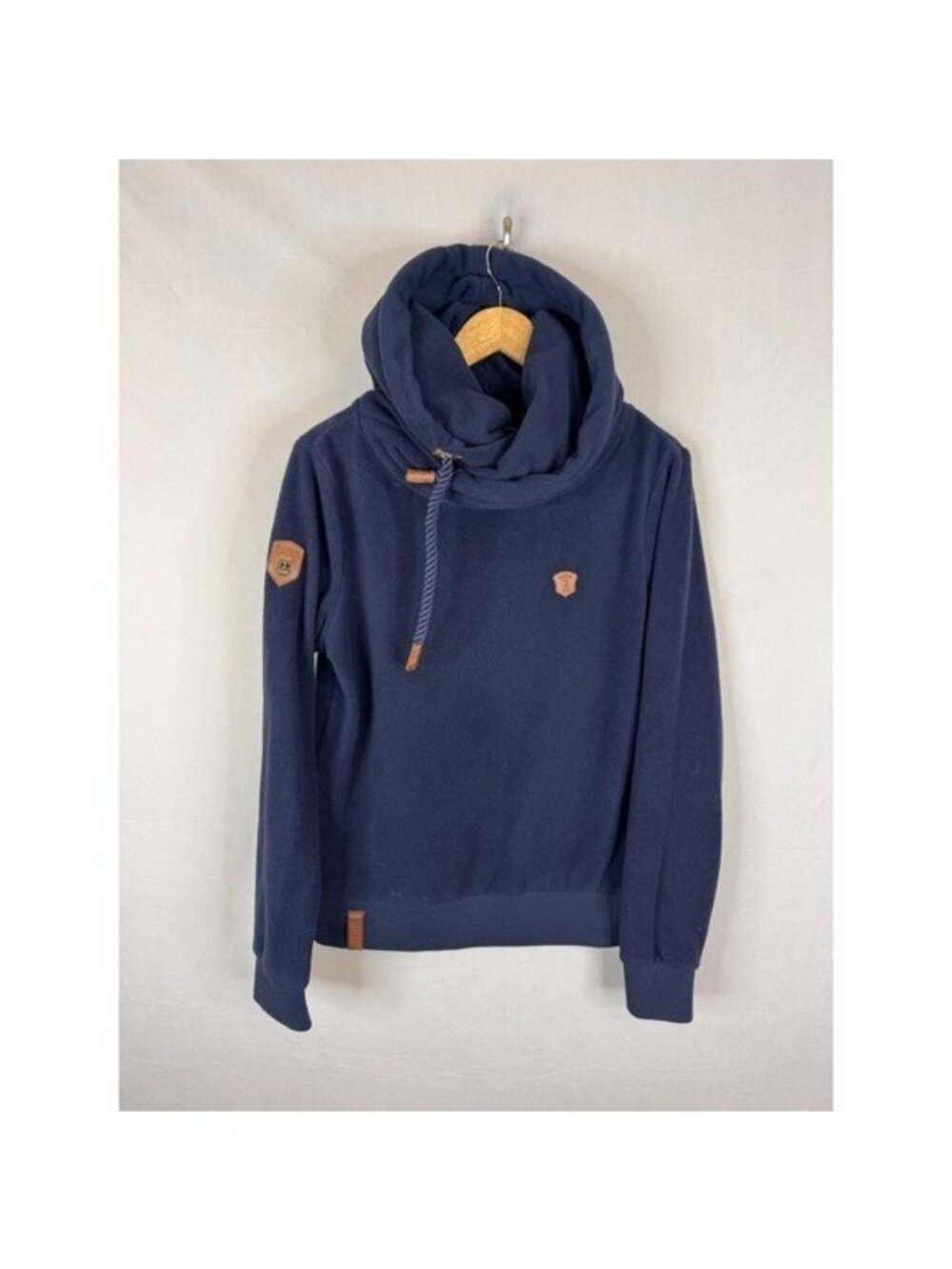Naketano Brave New Word Navy Blue Fleece Cowl Neck Hoodie XL Women
